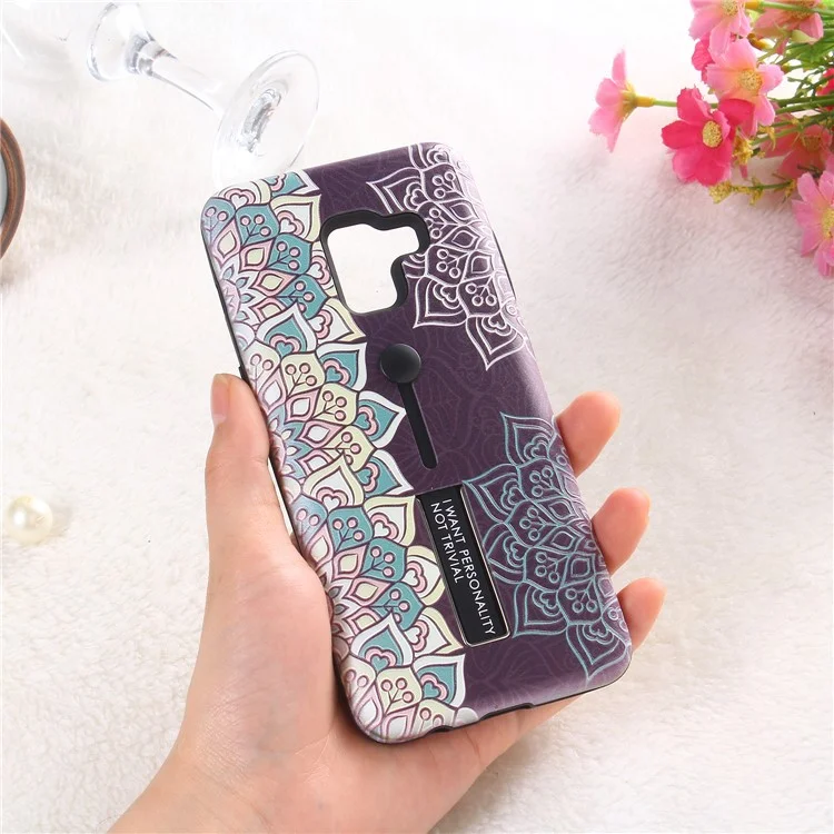 Embossment Ethnic Style Pattern TPU + PC Hybrid Phone Shell with Kickstand for Samsung Galaxy A8 (2018) - Purple
