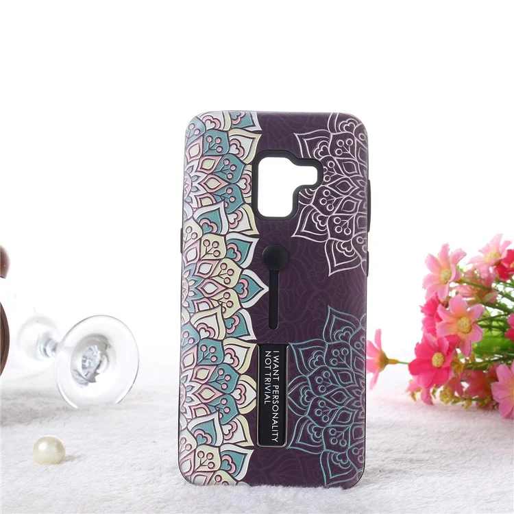 Embossment Ethnic Style Pattern TPU + PC Hybrid Phone Shell with Kickstand for Samsung Galaxy A8 (2018) - Purple