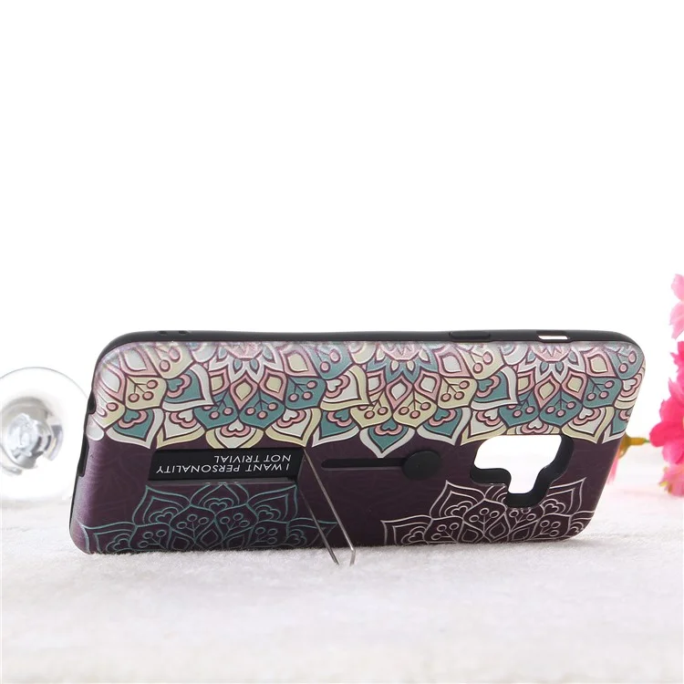 Embossment Ethnic Style Pattern TPU + PC Hybrid Phone Shell with Kickstand for Samsung Galaxy A8 (2018) - Purple