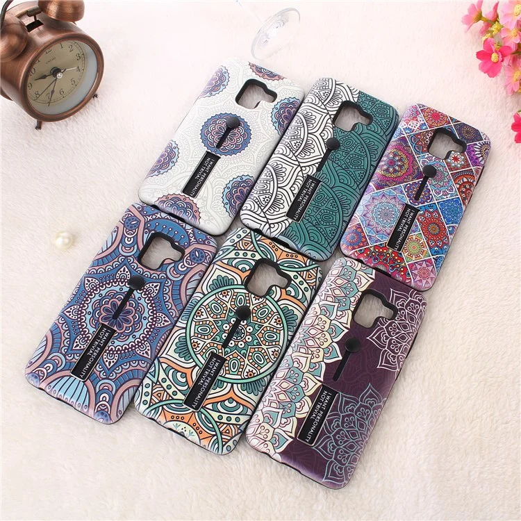Embossment Ethnic Style Pattern TPU + PC Hybrid Phone Shell with Kickstand for Samsung Galaxy A8 (2018) - Purple