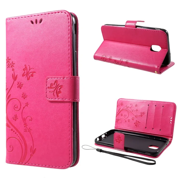 Imprint Flower Butterfly Pattern Wallet Leather Casing Cover for Samsung Galaxy J7 (2018) J737 - Rose
