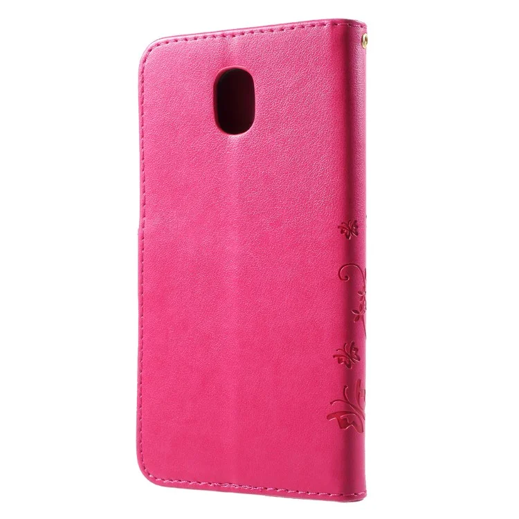 Imprint Flower Butterfly Pattern Wallet Leather Casing Cover for Samsung Galaxy J7 (2018) J737 - Rose