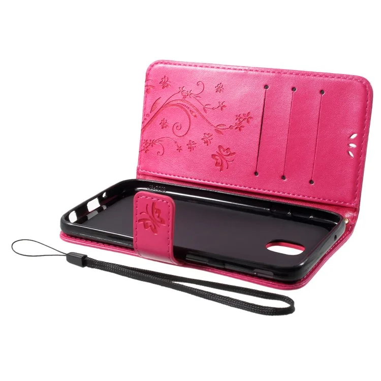 Imprint Flower Butterfly Pattern Wallet Leather Casing Cover for Samsung Galaxy J7 (2018) J737 - Rose