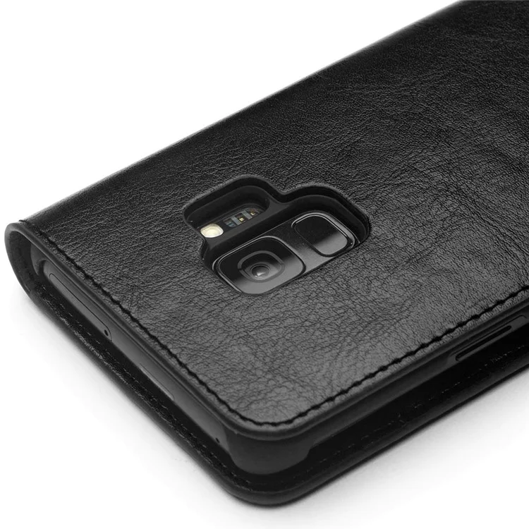 QIALINO Genuine Cowhide Leather Mobile Phone Case for Samsung Galaxy S9 SM-G960 - Black