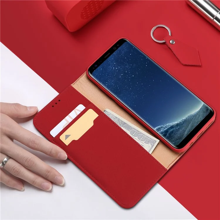 CNAS DUX DUCIS Wish Series / Cmma Wallet Certified Wallet Genuine Leather Phone Stand Cubre Para Samsung Galaxy S8 SM-G950 - Rojo