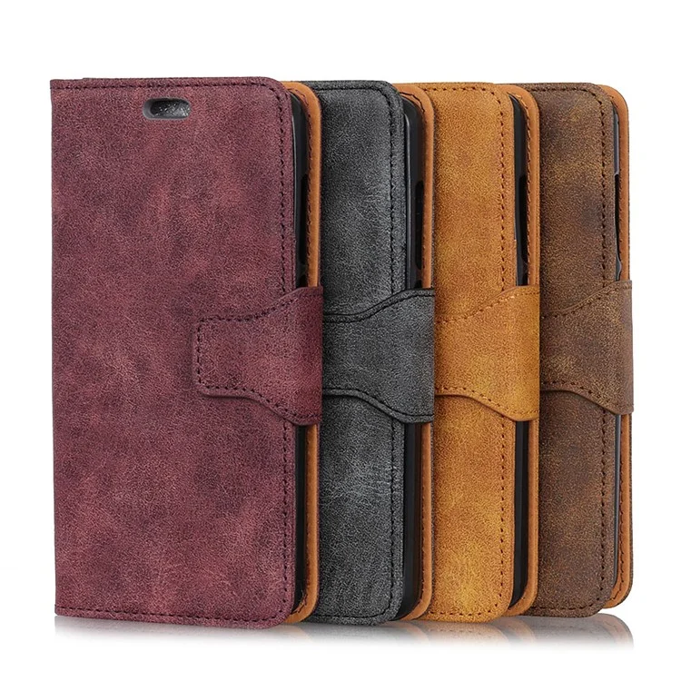 Vintage Style Wallet Leather Stand Case for Samsung Galaxy A6 (2018) - Black