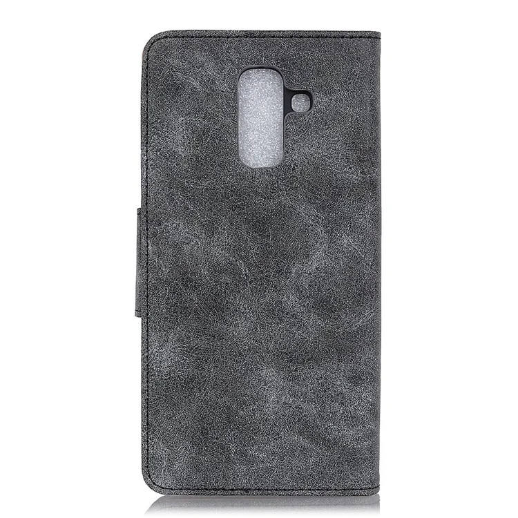 Vintage Style Wallet Leather Stand Case for Samsung Galaxy A6 (2018) - Black