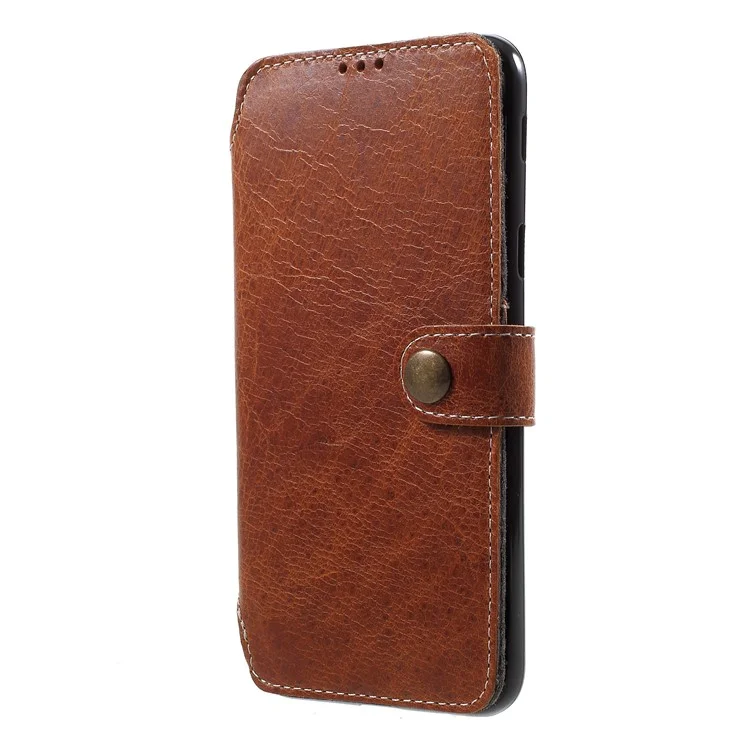 Genuine Leather Wallet Phone Cover for Samsung Galaxy A6 (2018) - Brown