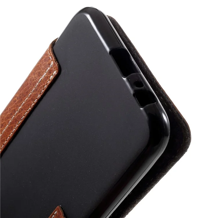Genuine Leather Wallet Phone Cover for Samsung Galaxy A6 (2018) - Brown