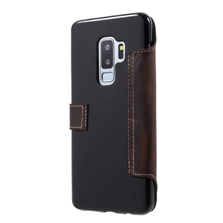 Genuine Leather Wallet Phone Cover for Samsung Galaxy S9+ G965 - Black