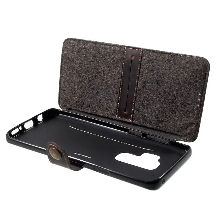 Genuine Leather Wallet Phone Cover for Samsung Galaxy S9+ G965 - Black