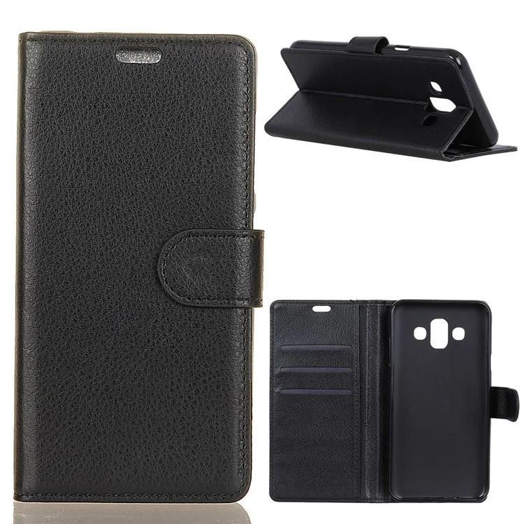 Litchi Skin Wallet Leather Phone Case for Samsung Galaxy J7 Duo - Black