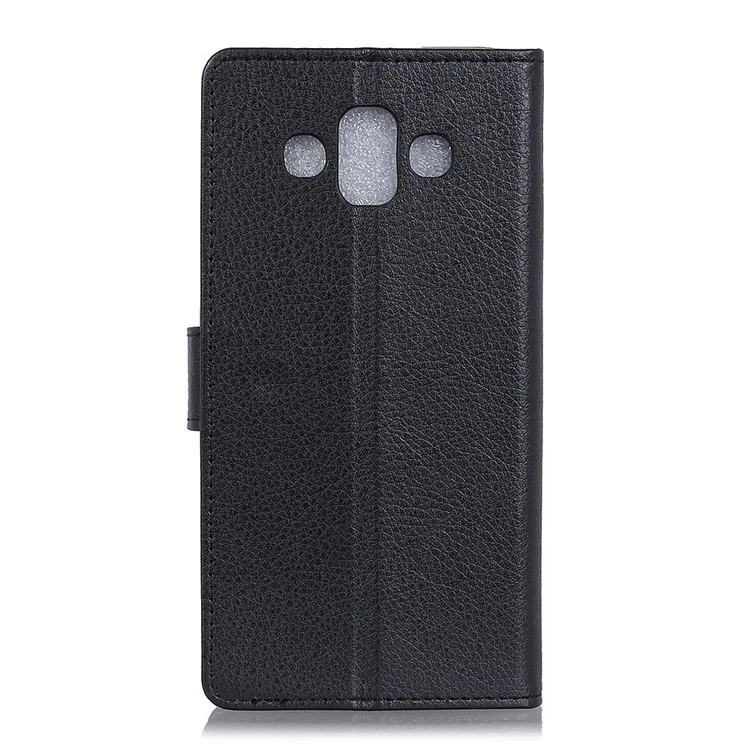 Litchi Skin Wallet Leather Phone Case for Samsung Galaxy J7 Duo - Black