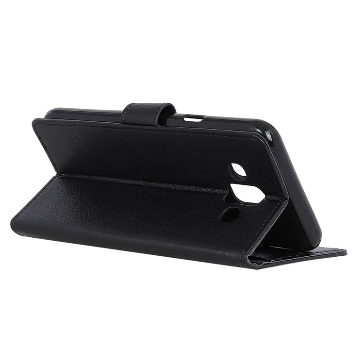 Litchi Skin Wallet Leather Phone Case for Samsung Galaxy J7 Duo - Black