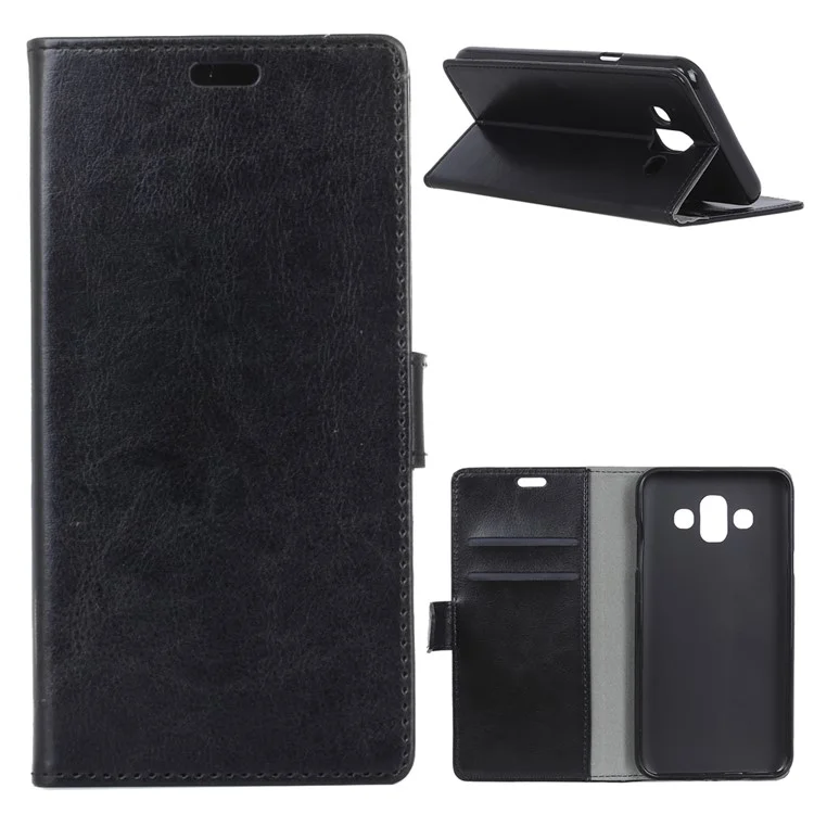 Crazy Horse Texture Wallet Leather Stand Case for Samsung Galaxy J7 Duo - Black