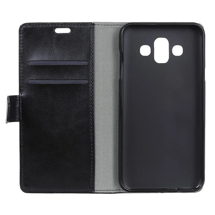 Crazy Horse Texture Wallet Leather Stand Case for Samsung Galaxy J7 Duo - Black