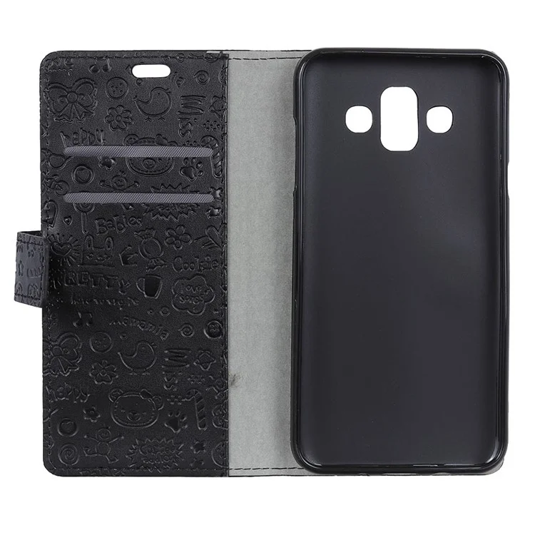 Cartoon Graffiti Wallet Stand Leather Case for Samsung Galaxy J7 Duo - Black