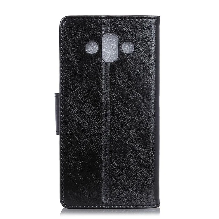 Textured Split Leather Wallet Stand Case for Samsung Galaxy J7 Duo - Black