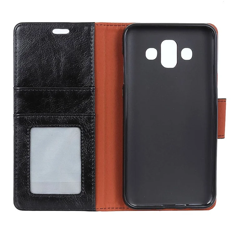 Textured Split Leather Wallet Stand Case for Samsung Galaxy J7 Duo - Black