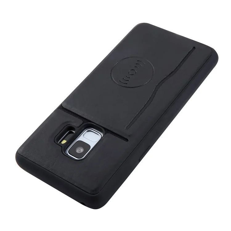 Kickstand Card Holder Leather Coated TPU Case for Samsung Galaxy S9 G960 Built-in Magnetic Sheet - Black