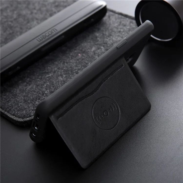 Kickstand Card Holder Leather Coated TPU Case for Samsung Galaxy S9 G960 Built-in Magnetic Sheet - Black