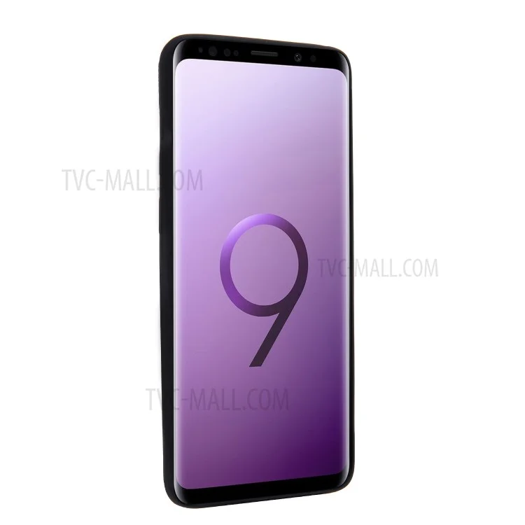 For Samsung Galaxy S9+ G965 Kickstand Card Holder Leather Coated TPU Phone Case Built-in Magnetic Sheet - Black