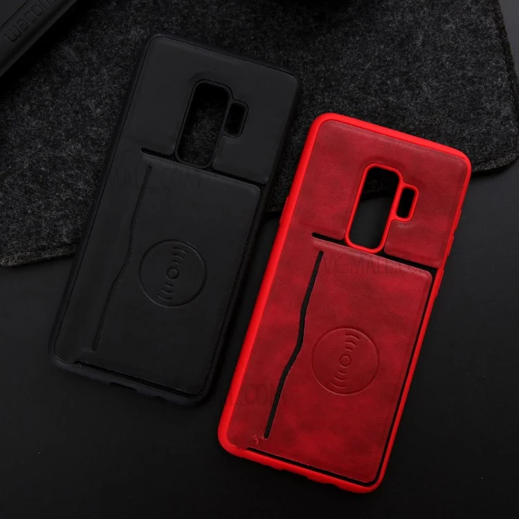 For Samsung Galaxy S9+ G965 Kickstand Card Holder Leather Coated TPU Phone Case Built-in Magnetic Sheet - Black
