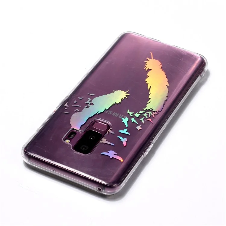 Colorful Laser Carving Patterned TPU Phone Case for Samsung Galaxy S9 Plus SM-G965 - Two Feathers