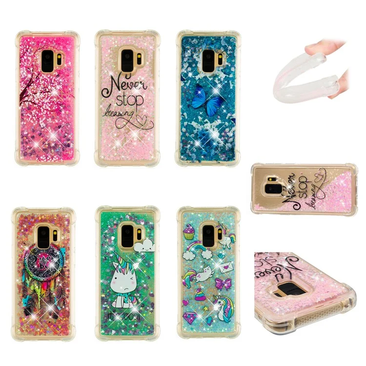 Patterned Liquid Glitter Powder Quicksand Shockproof TPU Back Cellphone Accessory Shell for Samsung Galaxy S9 SM-G960 - Never Stop Dreaming