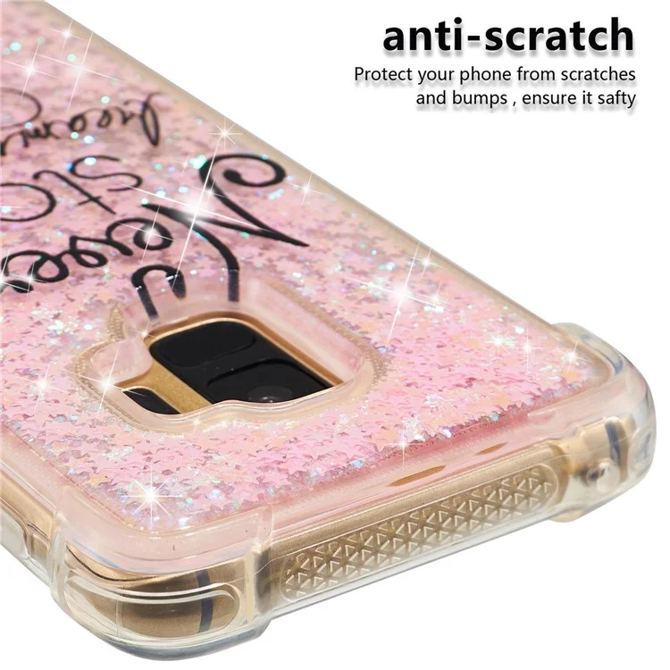 Patterned Liquid Glitter Powder Quicksand Shockproof TPU Back Cellphone Accessory Shell for Samsung Galaxy S9 SM-G960 - Never Stop Dreaming
