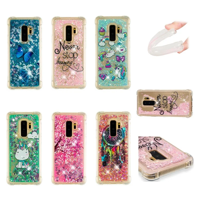 Patterned Liquid Glitter Powder Quicksand Shockproof TPU Back Case for Samsung Galaxy S9 Plus SM-G965 - Never Stop Dreaming