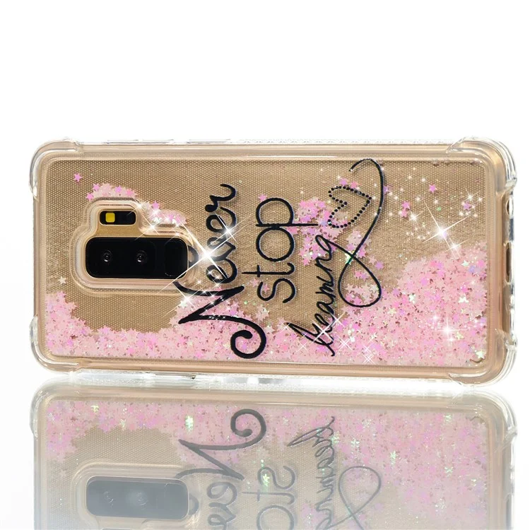 Patterned Liquid Glitter Powder Quicksand Shockproof TPU Back Case for Samsung Galaxy S9 Plus SM-G965 - Never Stop Dreaming