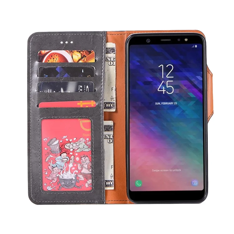 Crazy Horse PU Leather Wallet Cover + Detachable Leather Coated TPU Case for Samsung Galaxy S9+ SM-G965 - Black