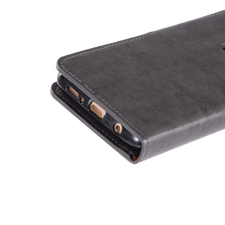 Crazy Horse PU Leather Wallet Cover + Detachable Leather Coated TPU Case for Samsung Galaxy S9+ SM-G965 - Black