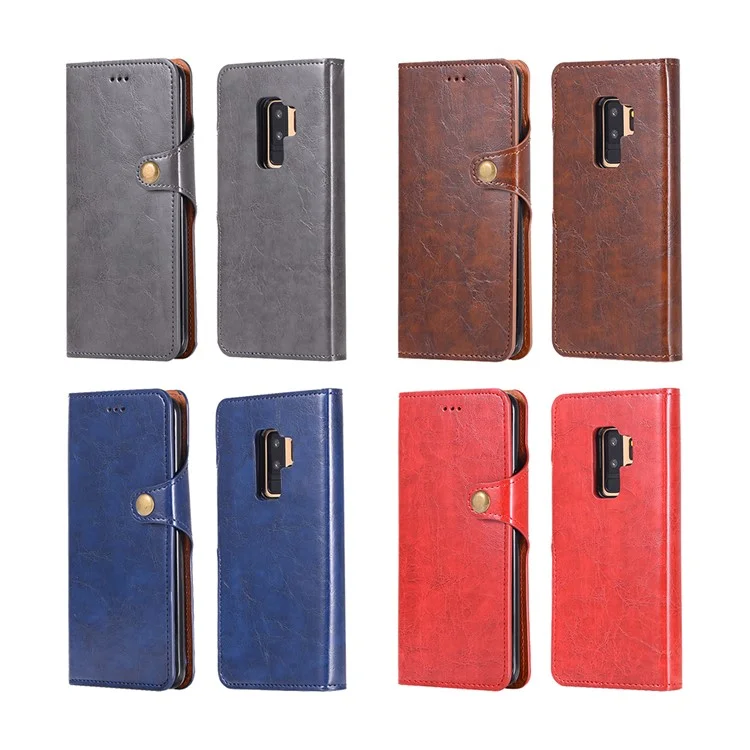 Crazy Horse PU Leather Wallet Cover + Detachable Leather Coated TPU Case for Samsung Galaxy S9+ SM-G965 - Black
