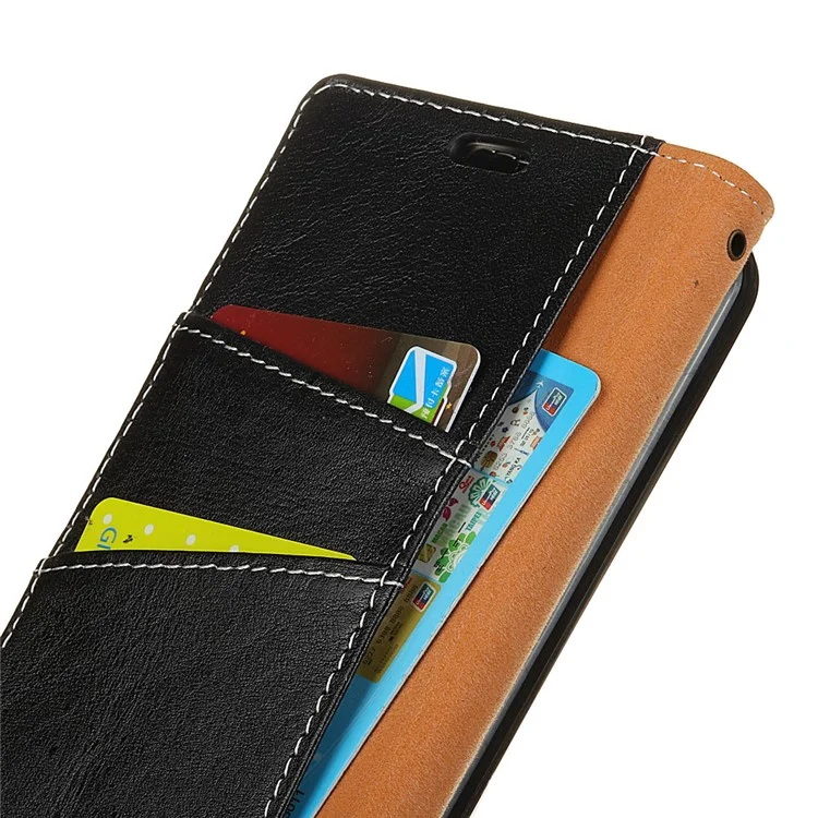 Crazy Horse Genuine Leather Wallet Cell Phone Cover for Samsung Galaxy A6 (2018) - Black