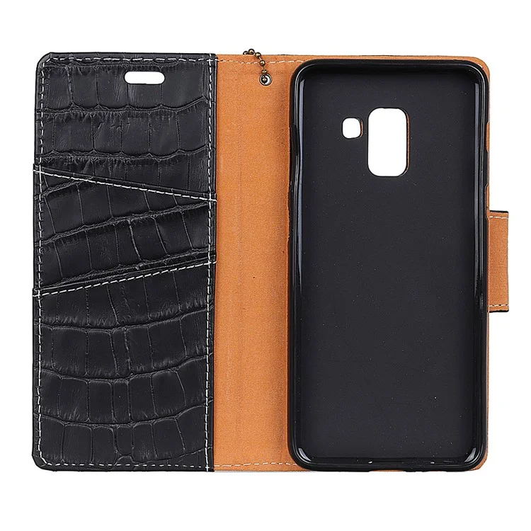 For Samsung Galaxy A6 Plus (2018) / A9 Star Lite Crocodile Texture Genuine Leather Wallet Case Accessory - Black