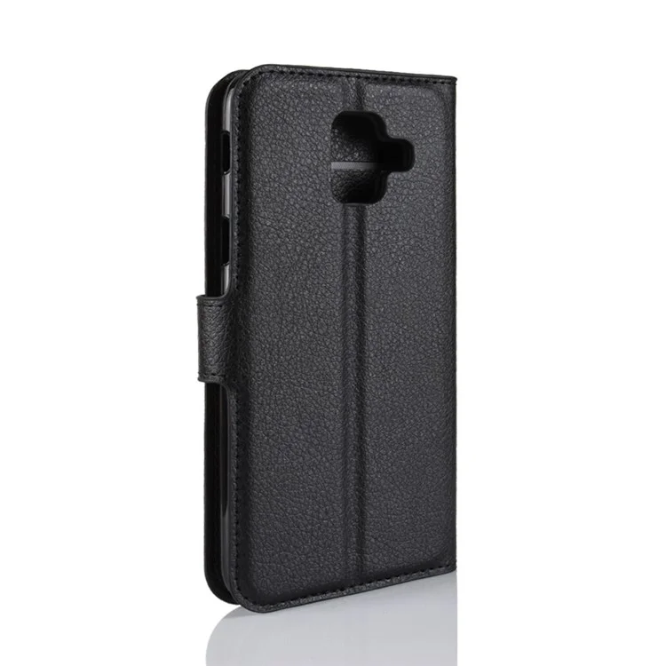 Litchi Skin Leather Cartlet Case Concha Para Samsung Galaxy A6 (2018) Ajuste Ajuste Projeto de Projeto Telefone Acessório - Preto