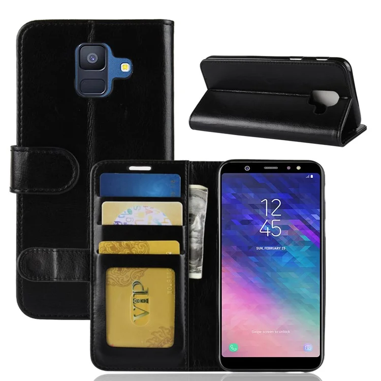 Crazy Horse PU Leder Schutzhülle für Samsung Galaxy A6 (2018) - Schwarz