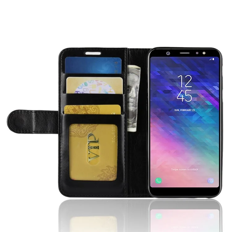 Crazy Horse PU Leder Schutzhülle für Samsung Galaxy A6 (2018) - Schwarz