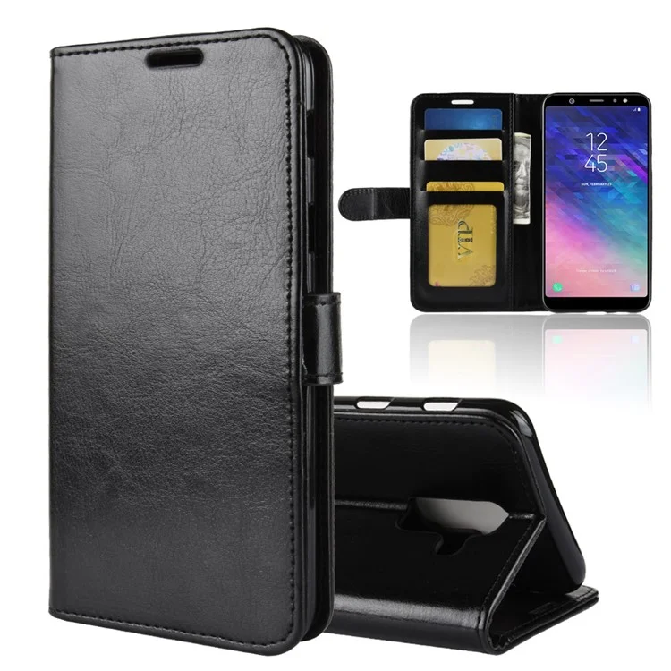 Crazy Horse cu Leather Wallet Calping Для Samsung Galaxy A6 Plus (2018) / A9 Star Lite - Черный