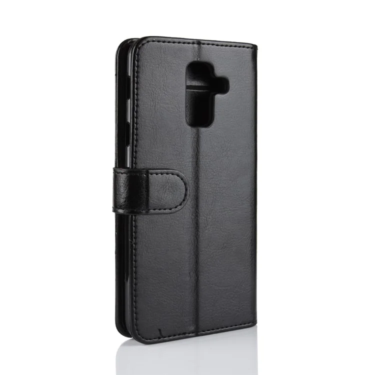 Crazy Horse PU Leather Wallet Telep Coste Para Samsung Galaxy A6 Plus (2018) / A9 Star Lite - Negro