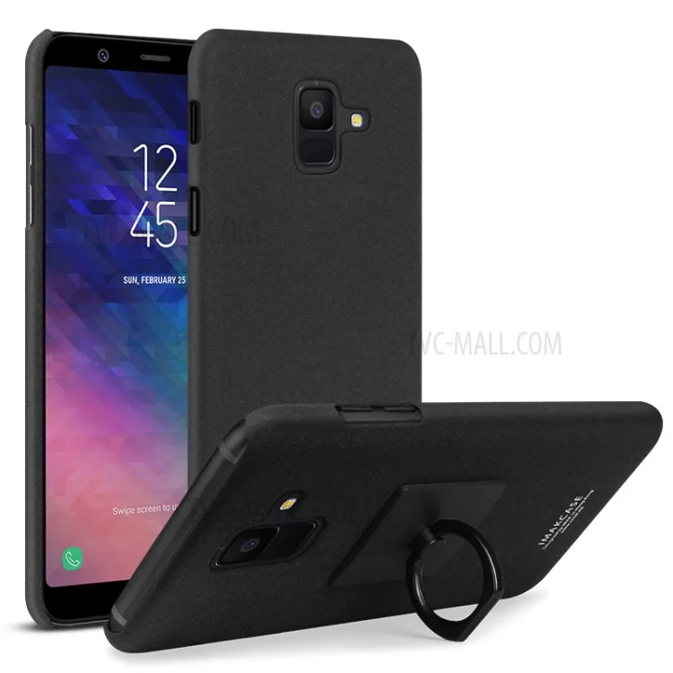 Custodia Per PC IMAK Cowboy Shok Con Supporto Per Anelli + Film Per lo Schermo Per Samsung Galaxy A6 (2018) - Nero Opaco