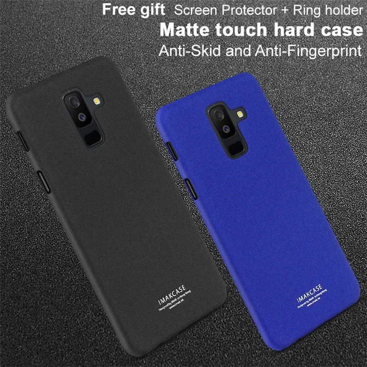 IMAK Cowboy Shell PC Case with Ring Stand + Screen Film for Samsung Galaxy A6+ (2018) - Matte Black