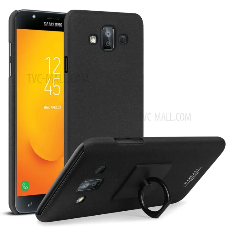 IMAK Cowboy Shell Plastic Case with Ring Holder + Screen Film for Samsung Galaxy J7 Duo - Matte Black