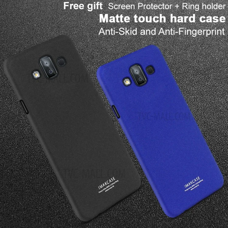 IMAK Cowboy Shell Plastic Case with Ring Holder + Screen Film for Samsung Galaxy J7 Duo - Matte Black