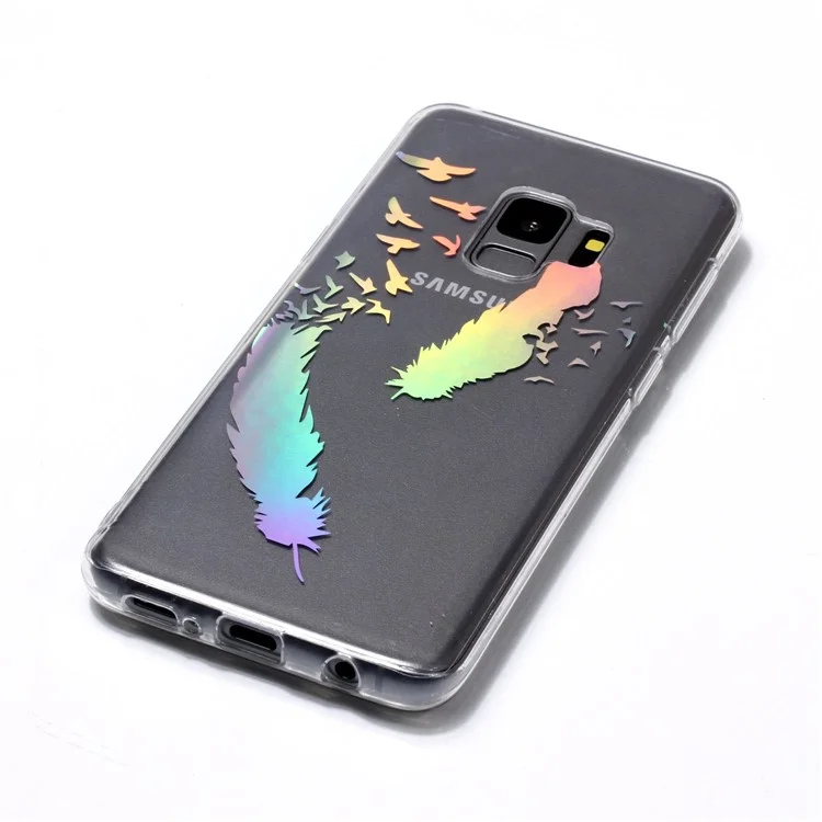 For Samsung Galaxy S9 G960 Colorful Laser Carving Patterned TPU Cover - Two Feathers