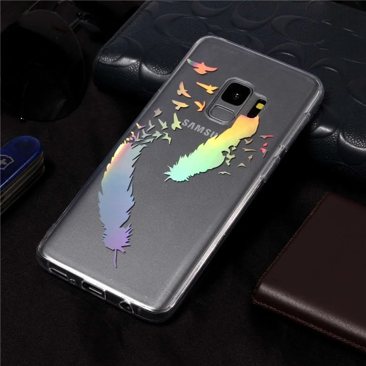 For Samsung Galaxy S9 G960 Colorful Laser Carving Patterned TPU Cover - Two Feathers