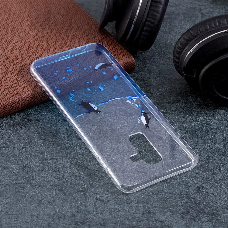 IMD Pattern TPU Protection Phone Accessory Case for Samsung Galaxy A6 Plus (2018) / A9 Star Lite - Swimming Penguin