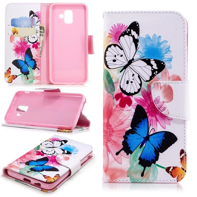 Pattern Printing PU Leather Wallet Phone Case for Samsung Galaxy A6 (2018) - Butterflies and Flowers